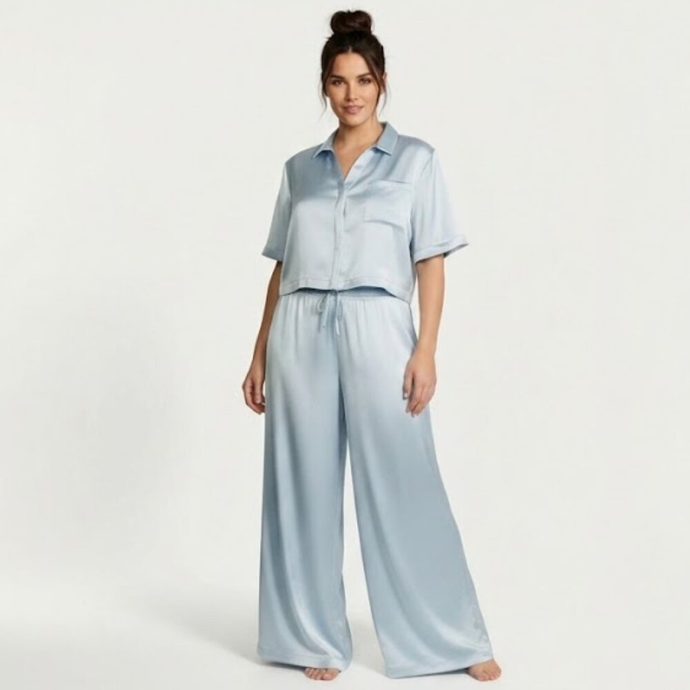 Victoria's Secret Luxe Satin Boxy Cropped Long Pajama Set Size S NWT